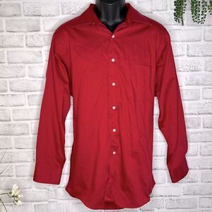 Arrow Satin Twill Red Pin Striped Button Down Shirt Top Size Large